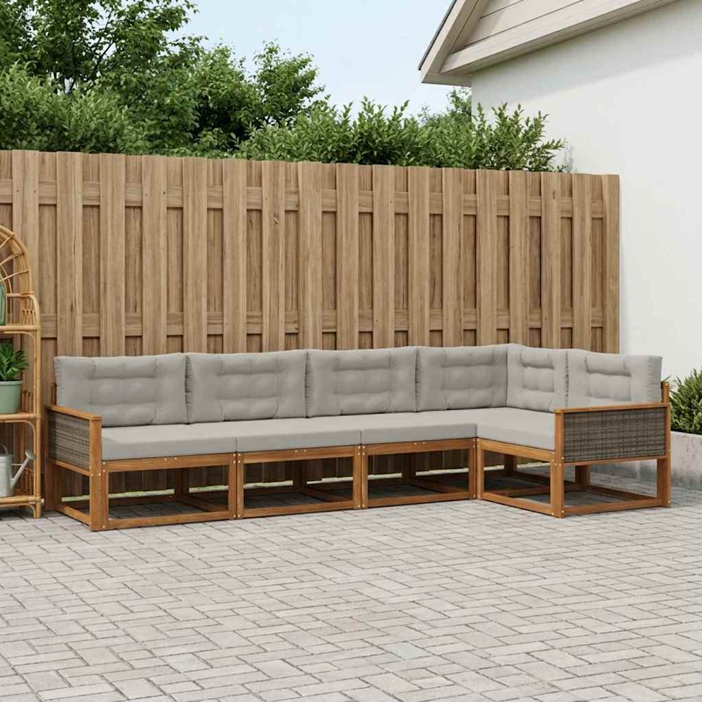 Outdoor-Sofagarnitur 5 stk. Natur und Hellgrau