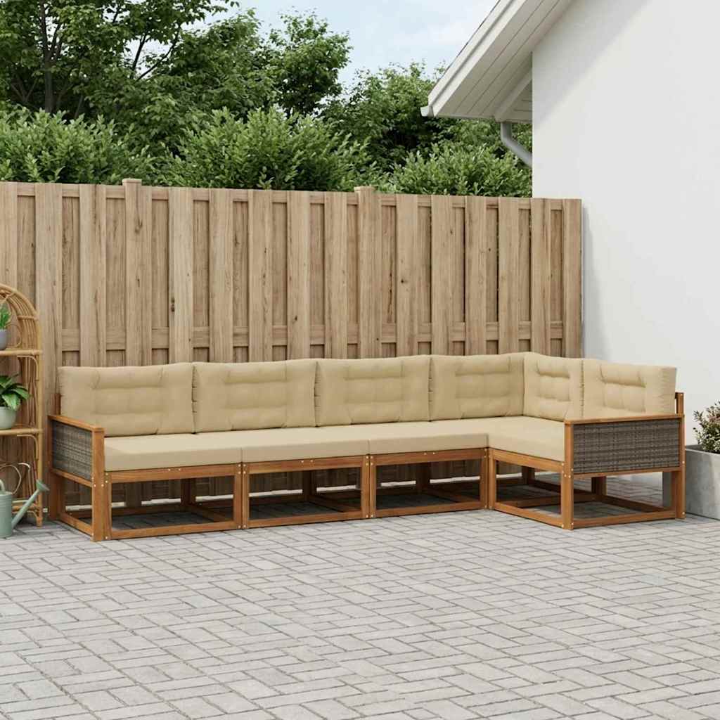Outdoor-Sofagarnitur 5 stk. Natur und Beige