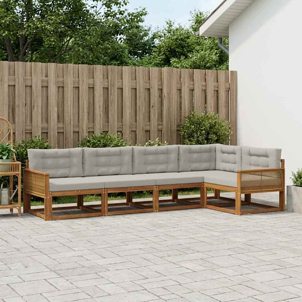 Outdoor-Sofagarnitur 5 stk. Natur und Hellgrau