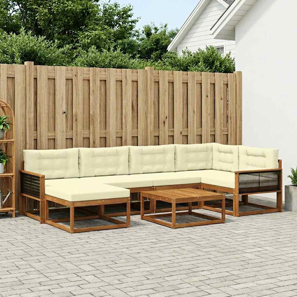 Outdoor-Sofagarnitur 7 stk. Natur und Creme