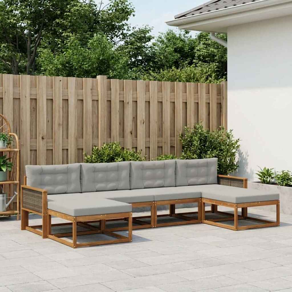 Outdoor-Sofagarnitur 6 stk. Natürlich und Hellgrau