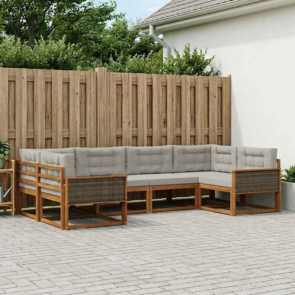 Outdoor-Sofagarnitur 6 stk. Natürlich und Hellgrau