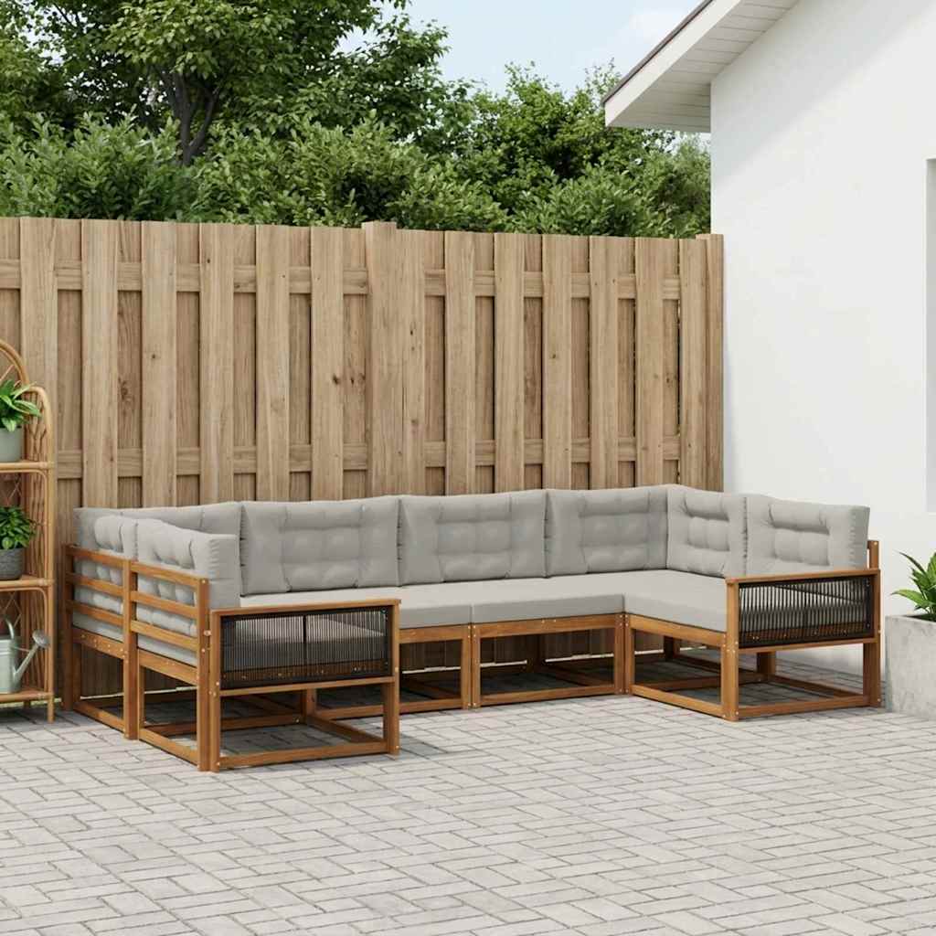 Outdoor-Sofagarnitur 6 stk. Natürlich und Hellgrau