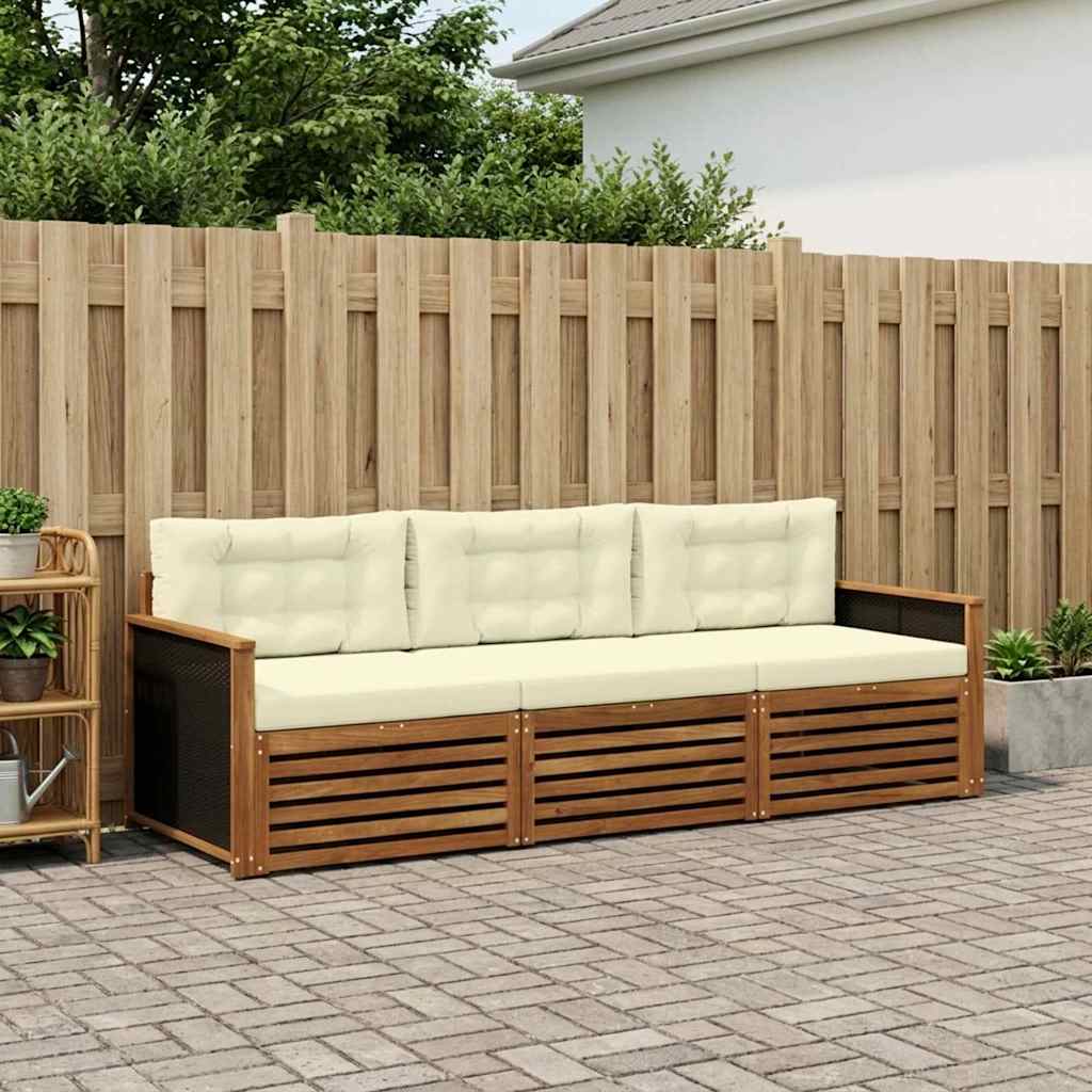 Outdoor-Sofagarnitur 3 stk. Natur und Creme Polyester