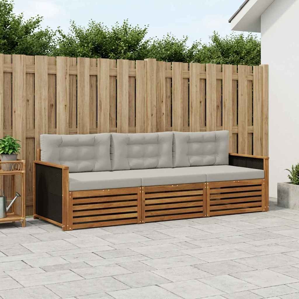 Outdoor-Sofagarnitur 3 stk. Natürlich und Hellgrau Polyester