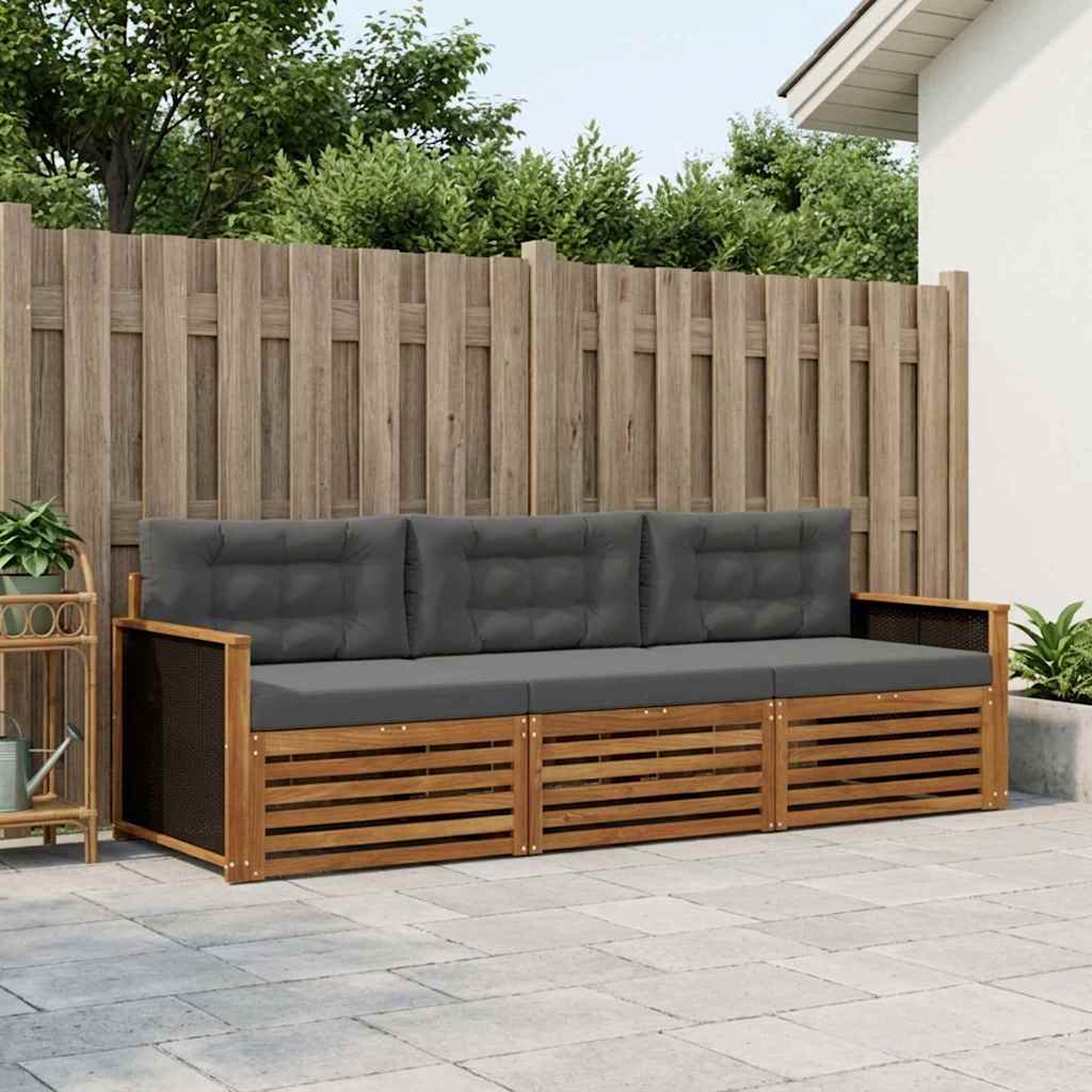 Outdoor-Sofagarnitur 3 stk. Natur und Anthrazit Polyester