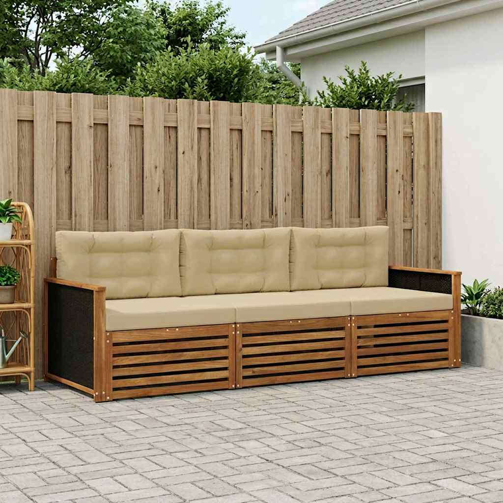 Outdoor-Sofagarnitur 3 stk. Natur und Beige Polyester