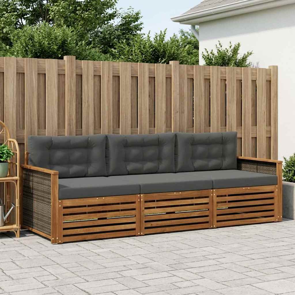 Outdoor-Sofagarnitur 3 stk. Natur und Anthrazit