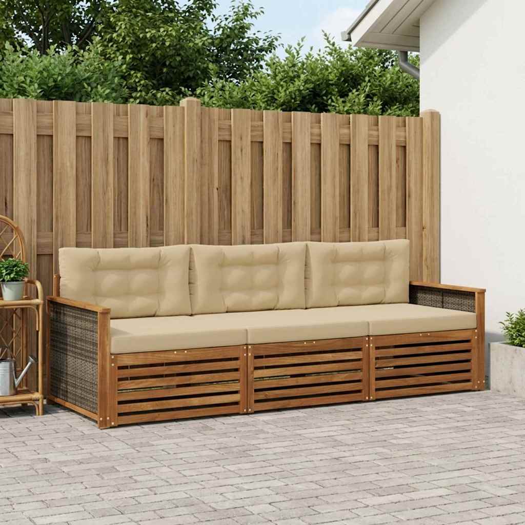 Outdoor-Sofagarnitur 3 stk. Natur und Beige