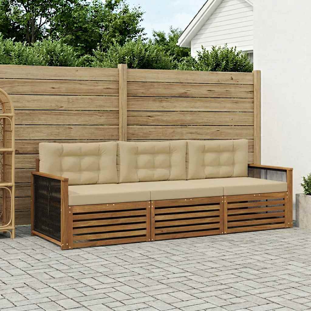 Outdoor-Sofagarnitur 3 stk. Natur und Beige