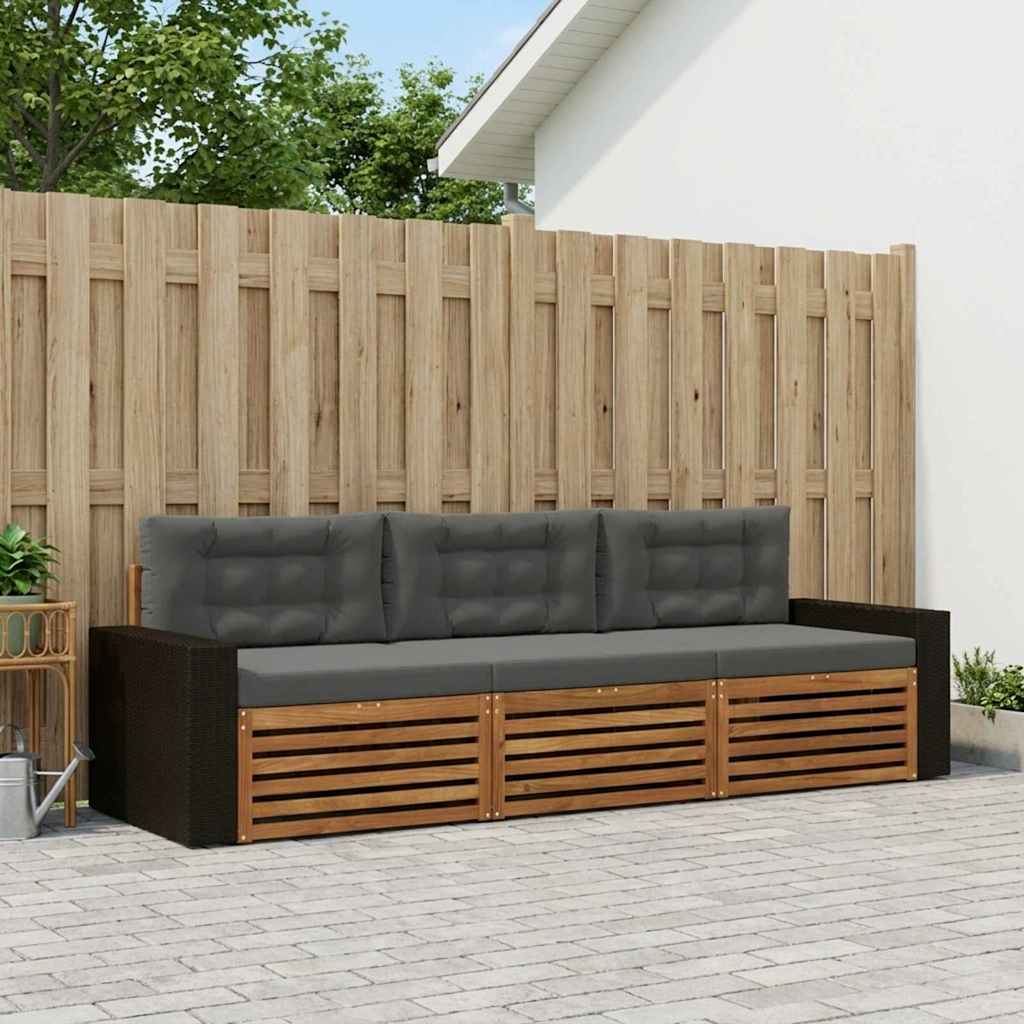 Outdoor-Sofagarnitur 3 stk. Natur und Anthrazit Polyester