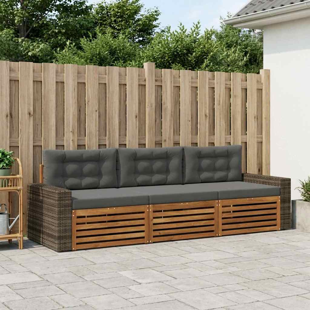 Outdoor-Sofagarnitur 3 stk. Natur und Anthrazit Polyester