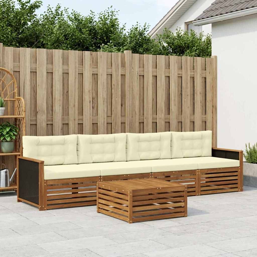 Outdoor-Sofagarnitur 5 stk. Natur und Creme Massivholz Akazie