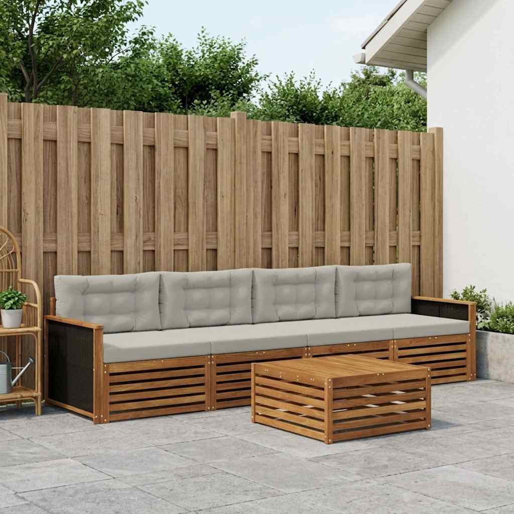 Outdoor-Sofagarnitur 5 stk. Natürlich und Hellgrau