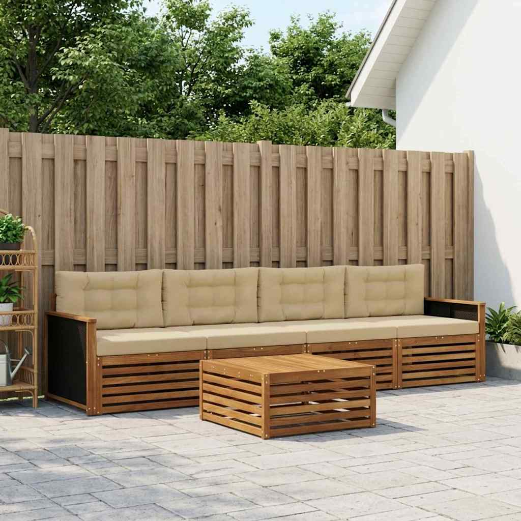 Outdoor-Sofagarnitur 5 stk. Natur und Beige Massivholz Akazie