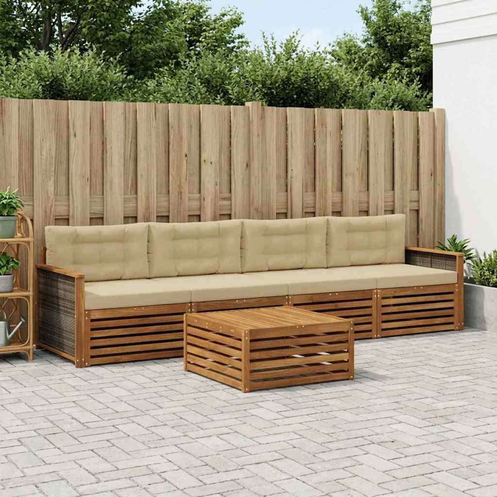 Outdoor-Sofagarnitur 5 stk. Natur und Beige