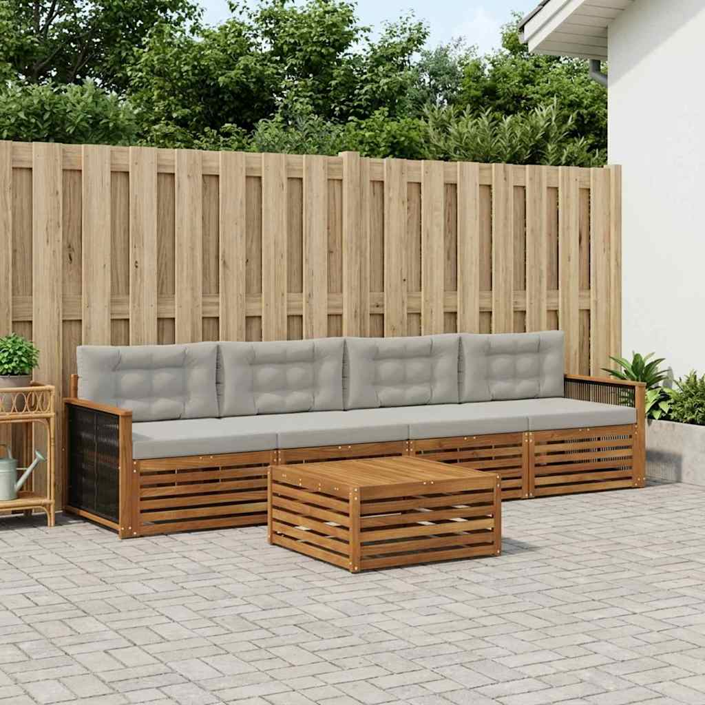 Outdoor-Sofagarnitur 5 stk. Natürlich und Hellgrau