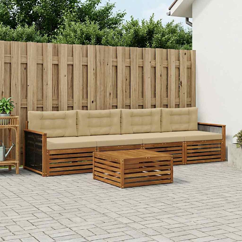 Outdoor-Sofagarnitur 5 stk. Natur und Beige
