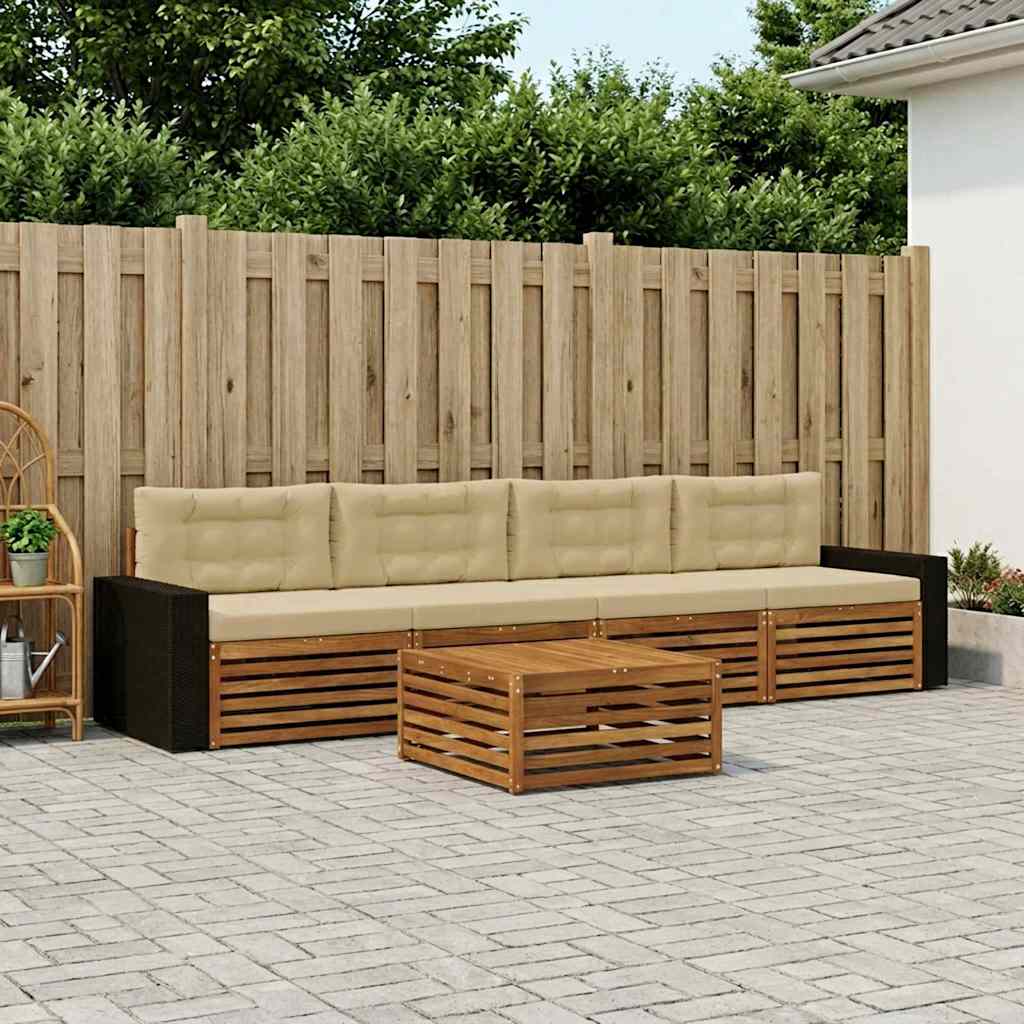 Outdoor-Sofagarnitur 5 stk. Natur und Beige Massivholz Akazie