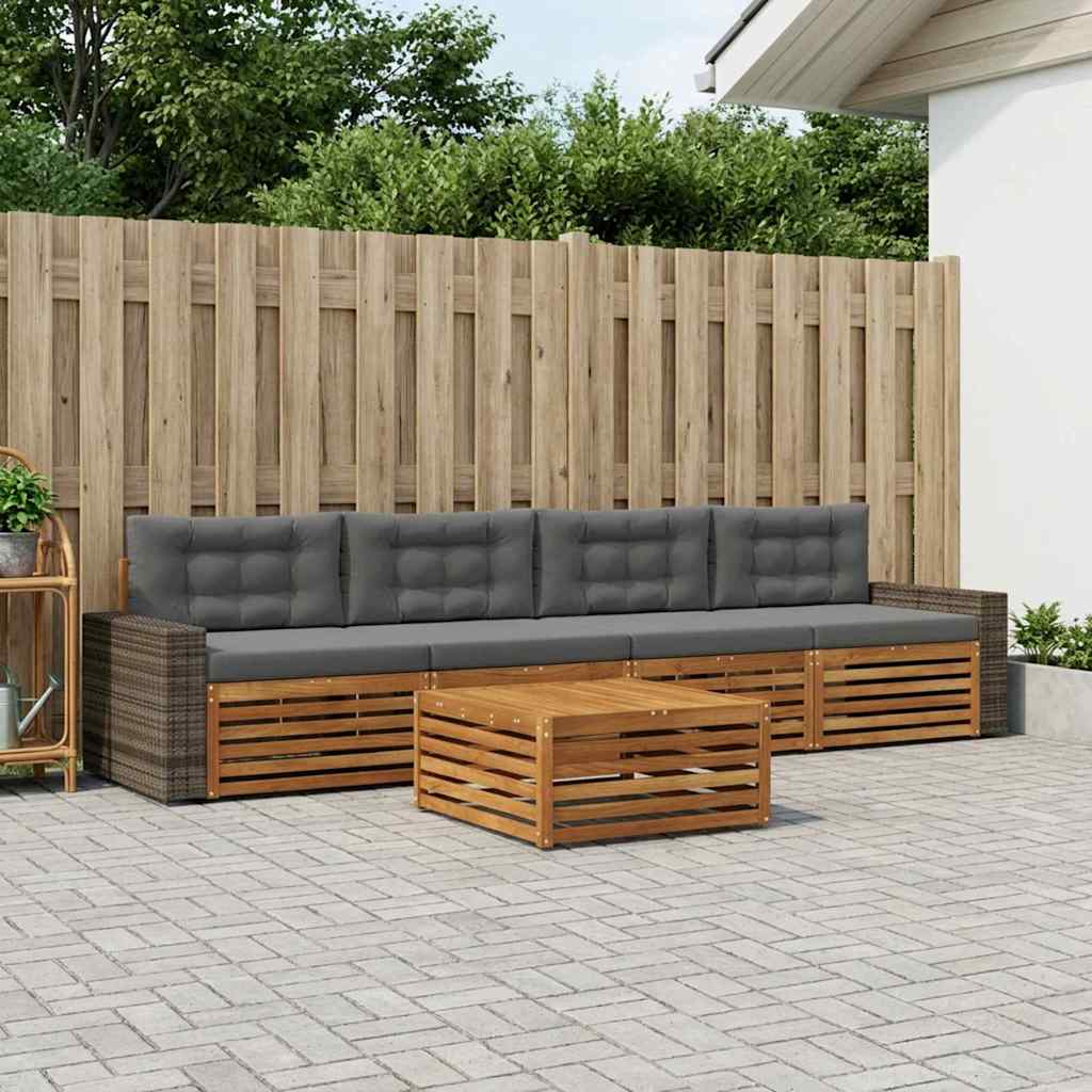 Outdoor-Sofagarnitur 5 stk. Natur und Anthrazit