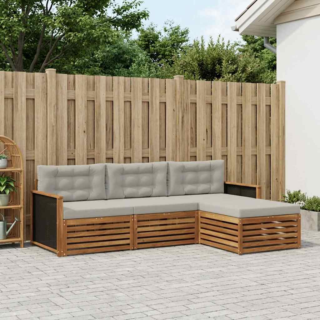 Outdoor-Sofagarnitur 4 stk. Natürlich und Hellgrau Polyester