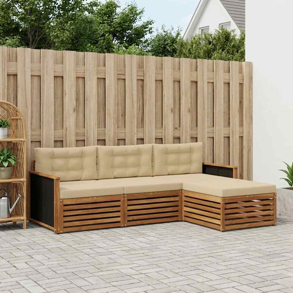 Outdoor-Sofagarnitur 4 stk. Natur und Beige Polyester