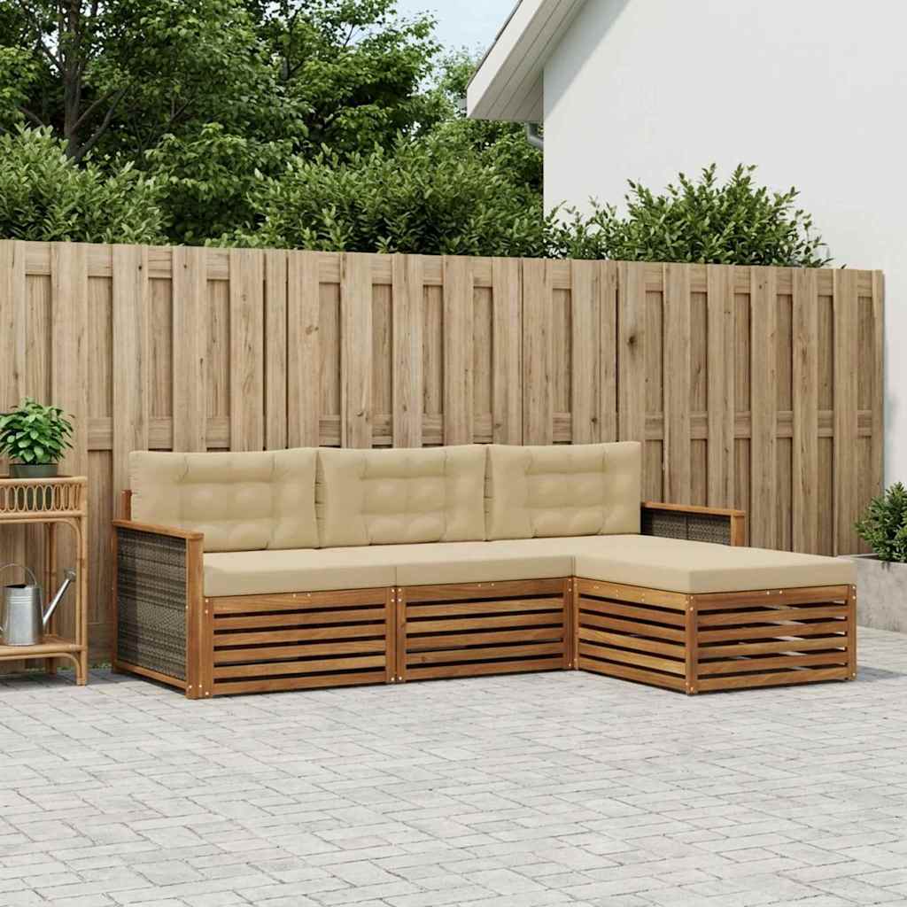 Outdoor-Sofagarnitur 4 stk. Natur und Beige