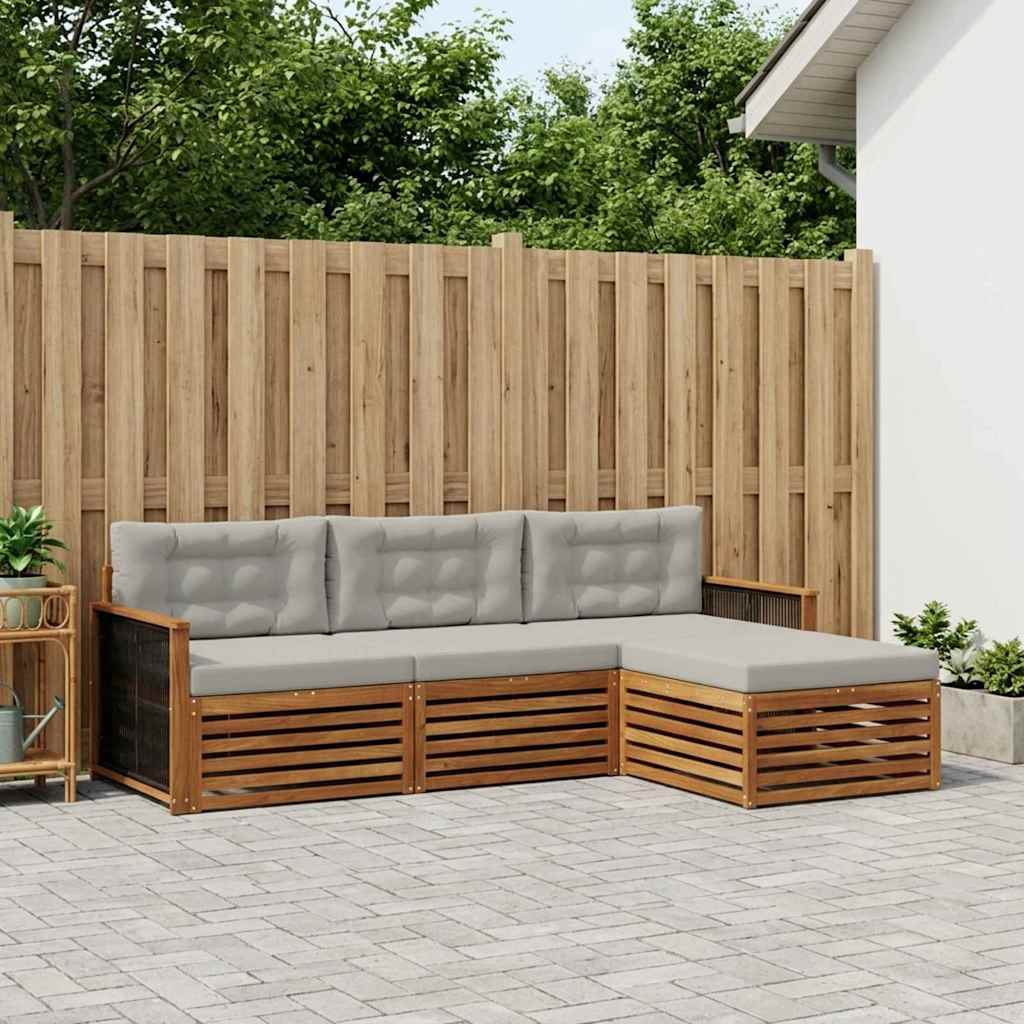 Outdoor-Sofagarnitur 4 stk. Natürlich und Hellgrau