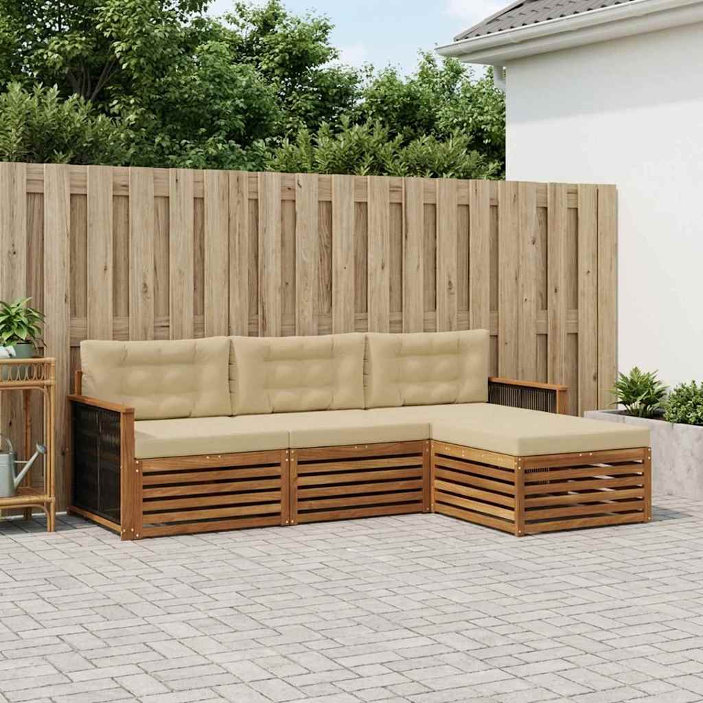Outdoor-Sofagarnitur 4 stk. Natur und Beige