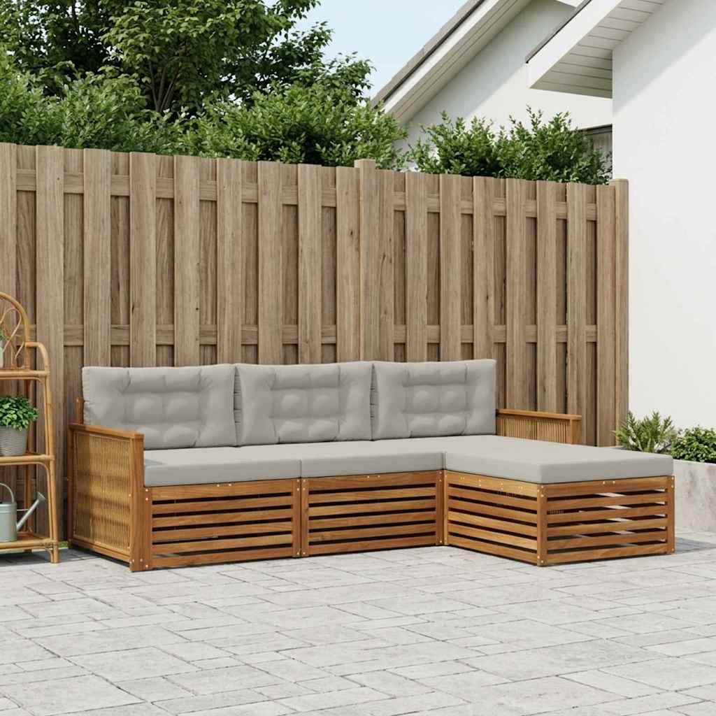 Outdoor-Sofagarnitur 4 stk. Natürlich und Hellgrau