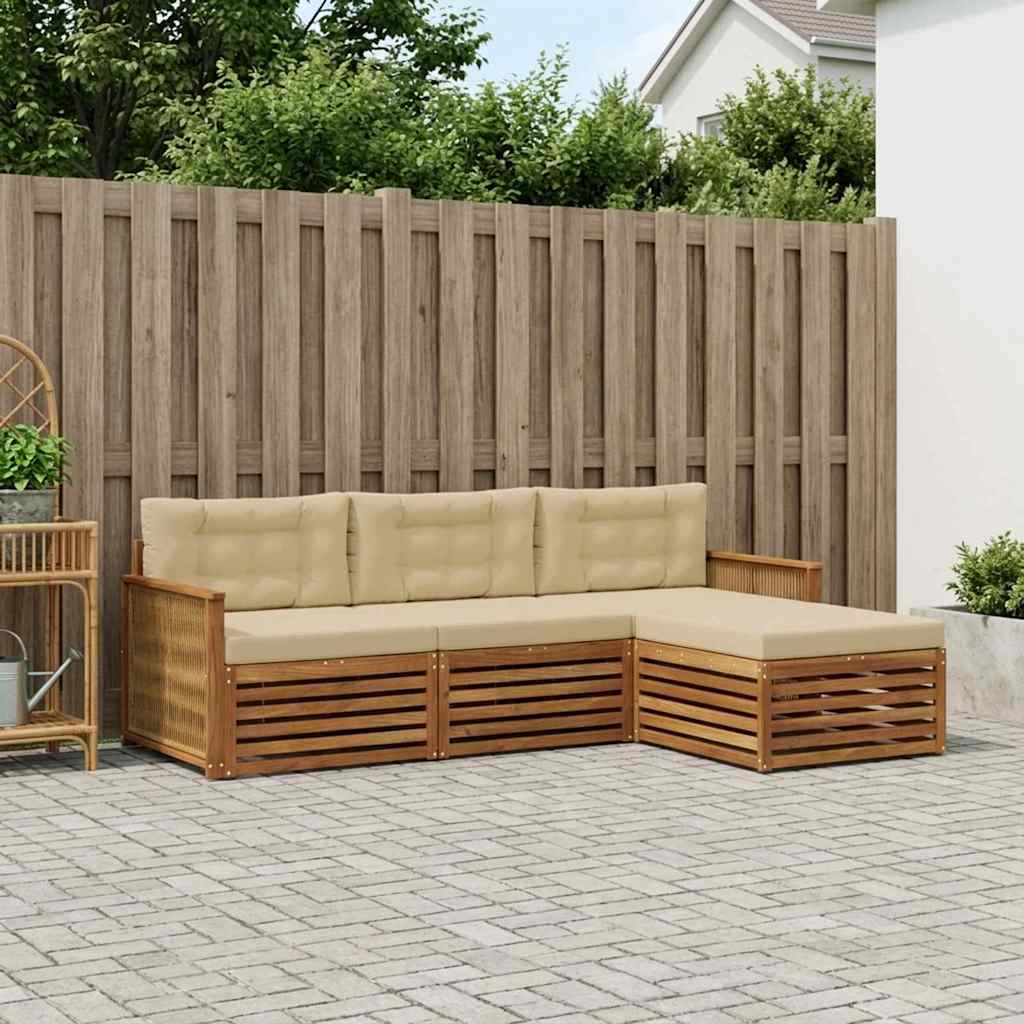 Outdoor-Sofagarnitur 4 stk. Natur und Beige