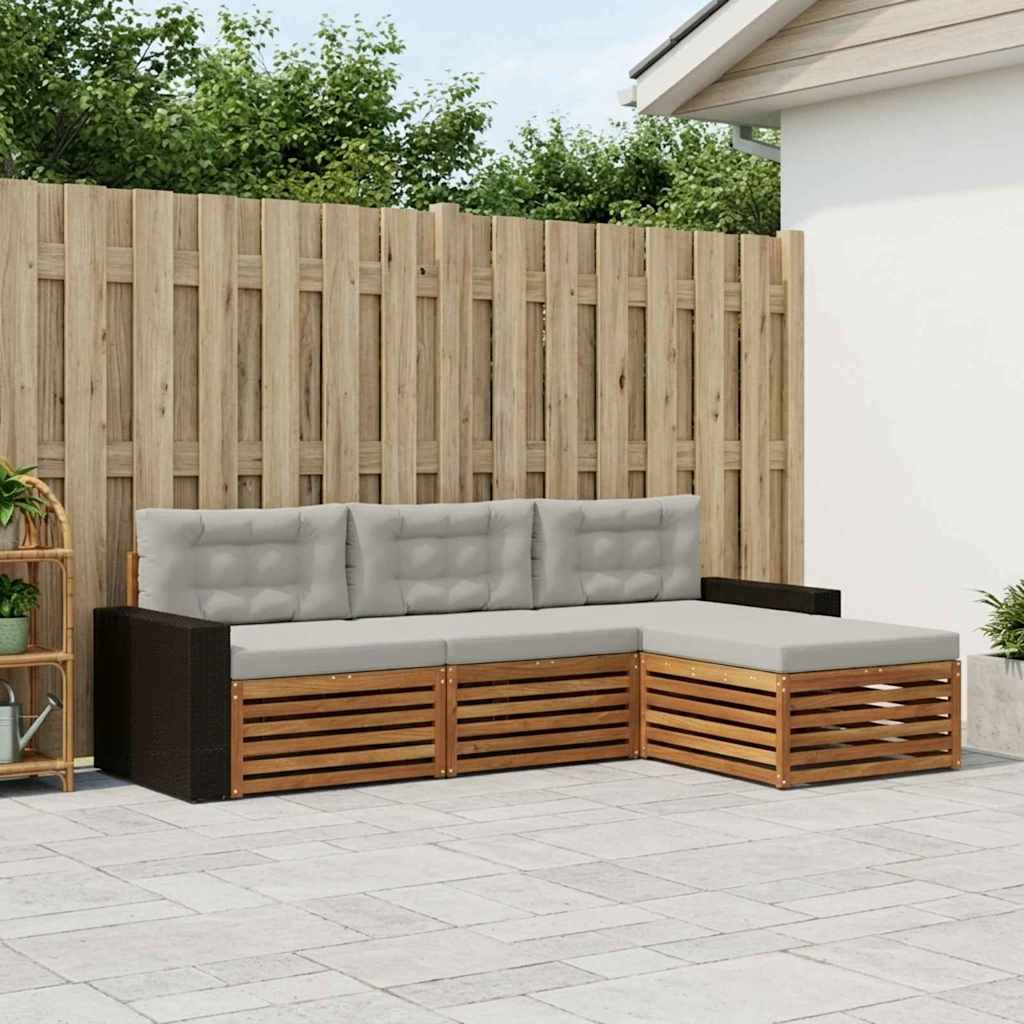 Outdoor-Sofagarnitur 4 stk. Natürlich und Hellgrau Polyester