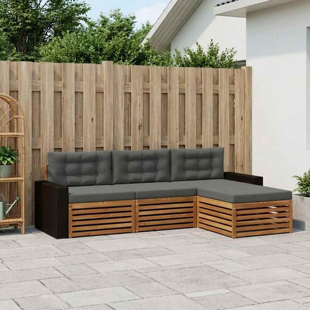 Outdoor-Sofagarnitur 4 stk. Natur und Anthrazit Polyester