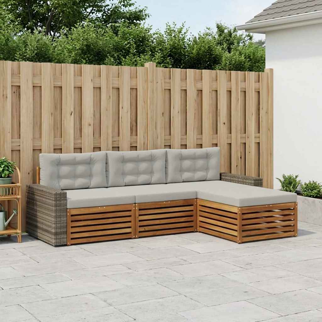 Outdoor-Sofagarnitur 4 stk. Natürlich und Hellgrau Polyester