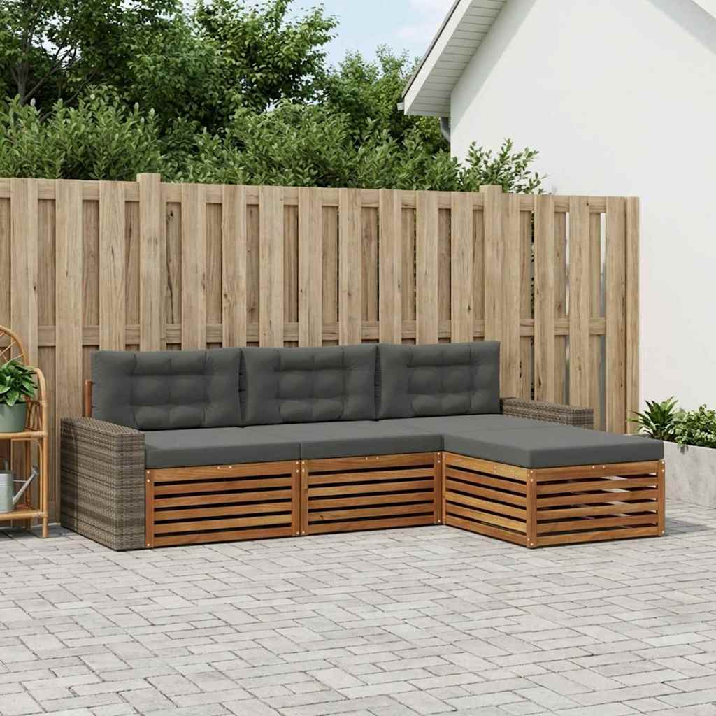 Outdoor-Sofagarnitur 4 stk. Natur und Anthrazit Polyester