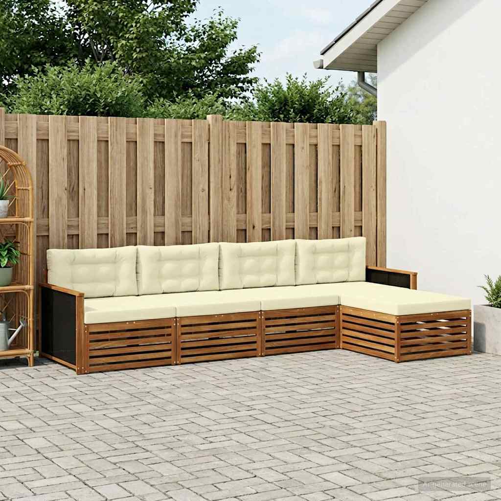 Outdoor-Sofagarnitur 5 stk. Natur und Creme Polyester