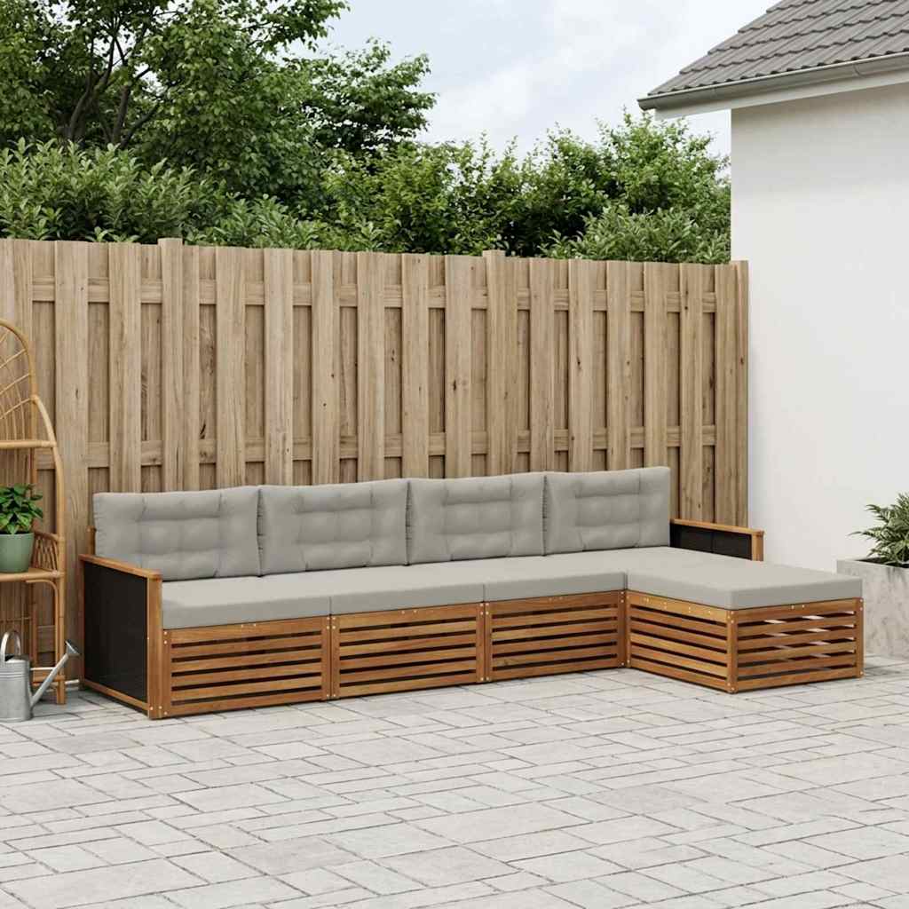 Outdoor-Sofagarnitur 5 stk. Natürlich und Hellgrau Polyester