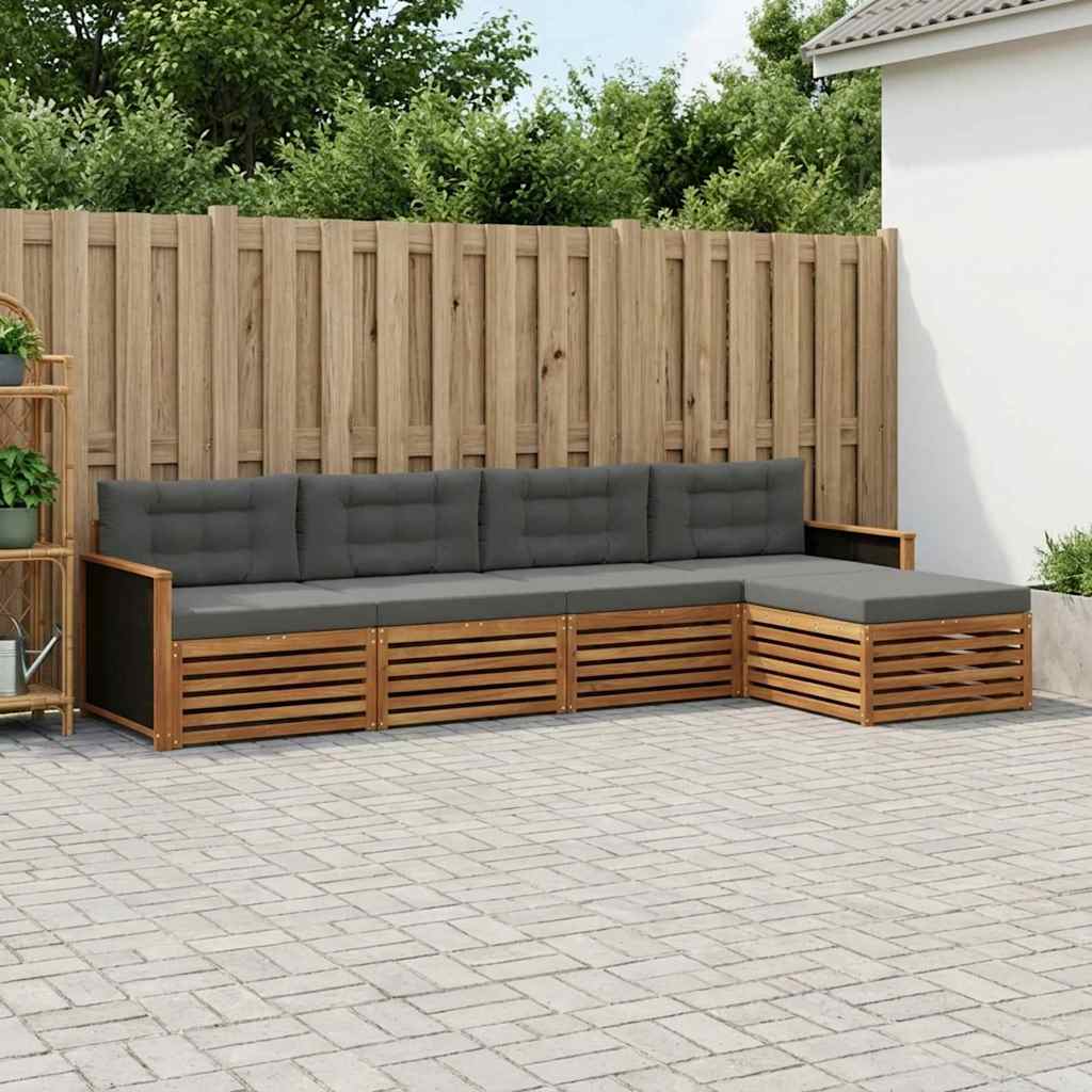Outdoor-Sofagarnitur 5 stk. Natur und Anthrazit Polyester
