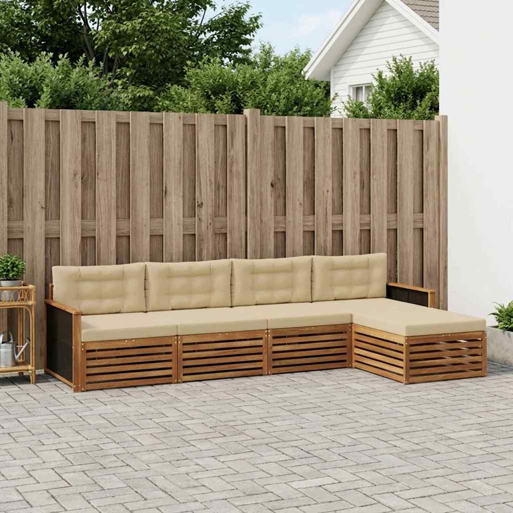 Outdoor-Sofagarnitur 5 stk. Natur und Beige Polyester
