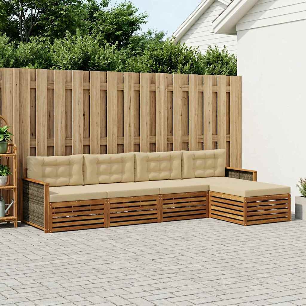 Outdoor-Sofagarnitur 5 stk. Natur und Beige