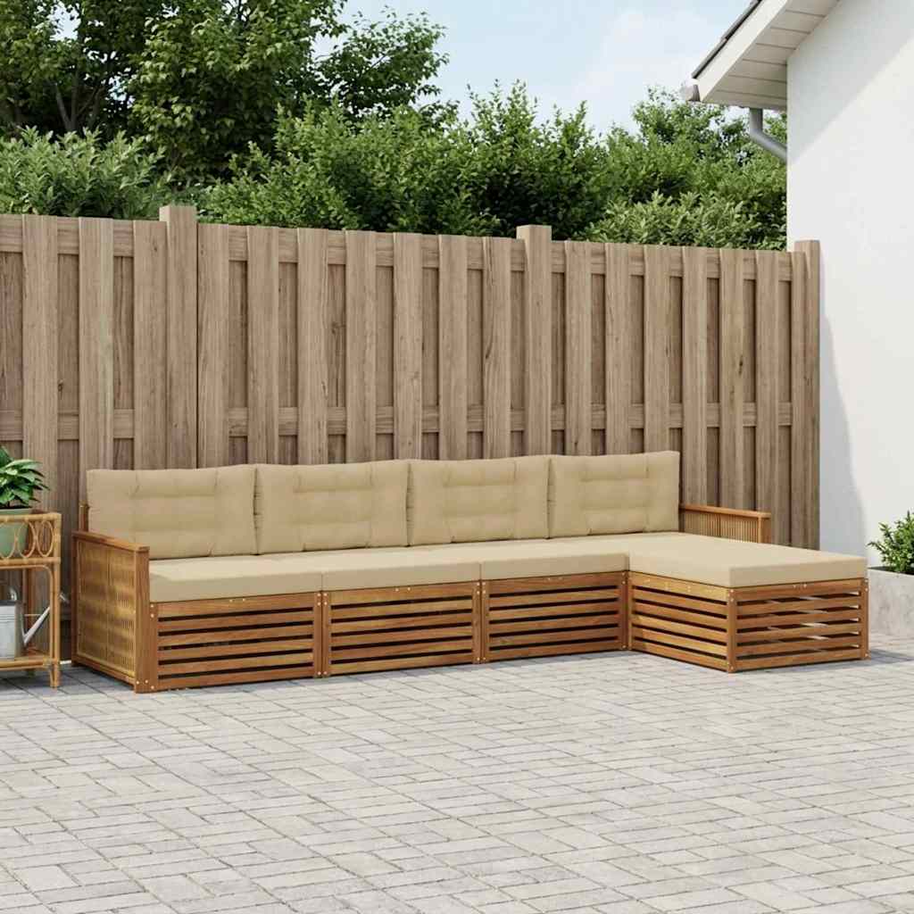 Outdoor-Sofagarnitur 5 stk. Natur und Beige