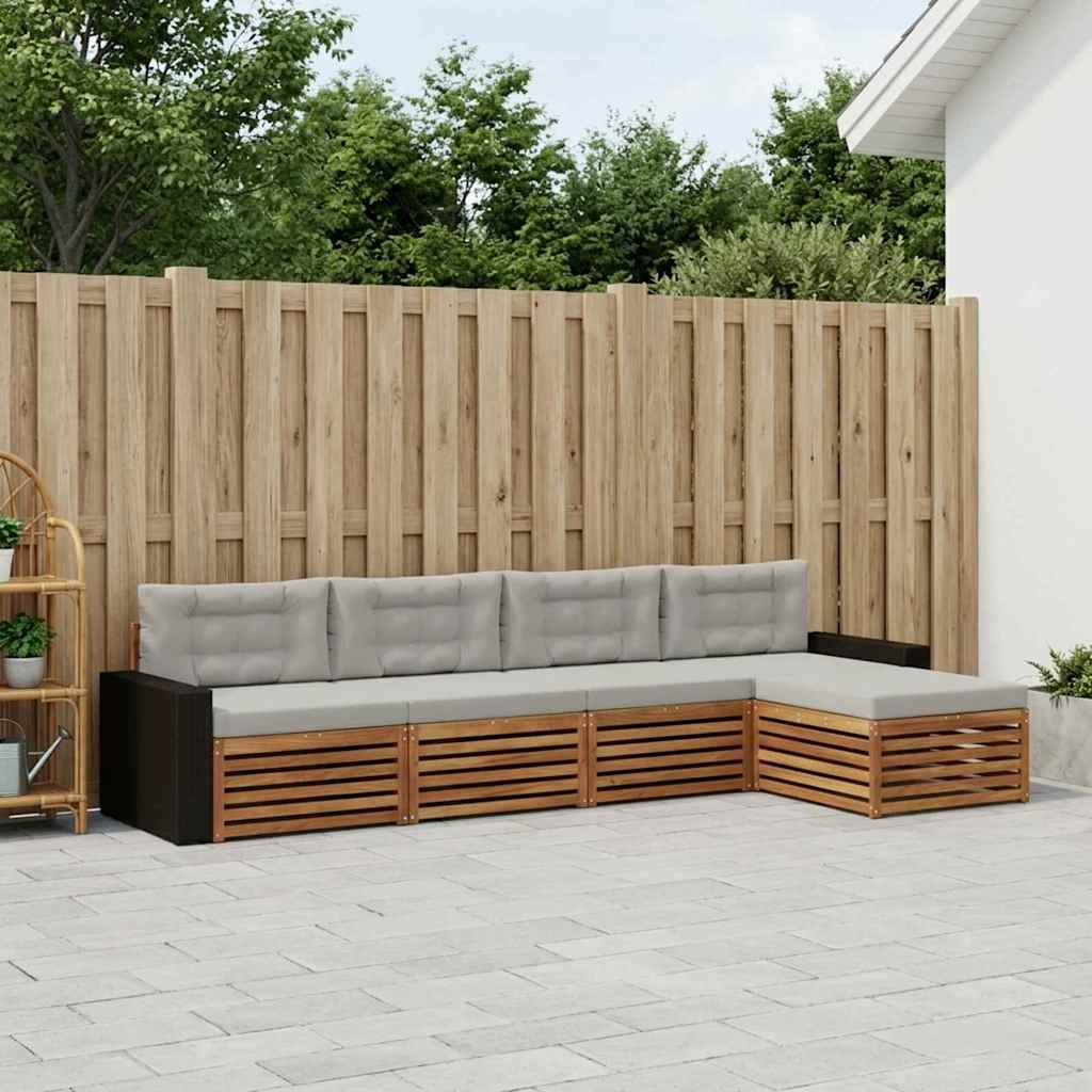 Outdoor-Sofagarnitur 5 stk. Natürlich und Hellgrau Polyester