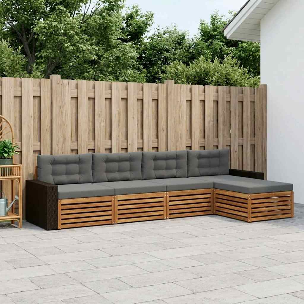 Outdoor-Sofagarnitur 5 stk. Natur und Anthrazit Polyester