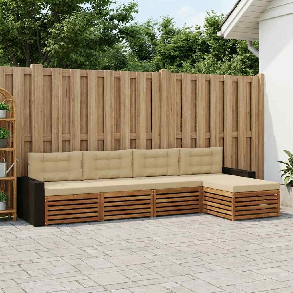 Outdoor-Sofagarnitur 5 stk. Natur und Beige Polyester