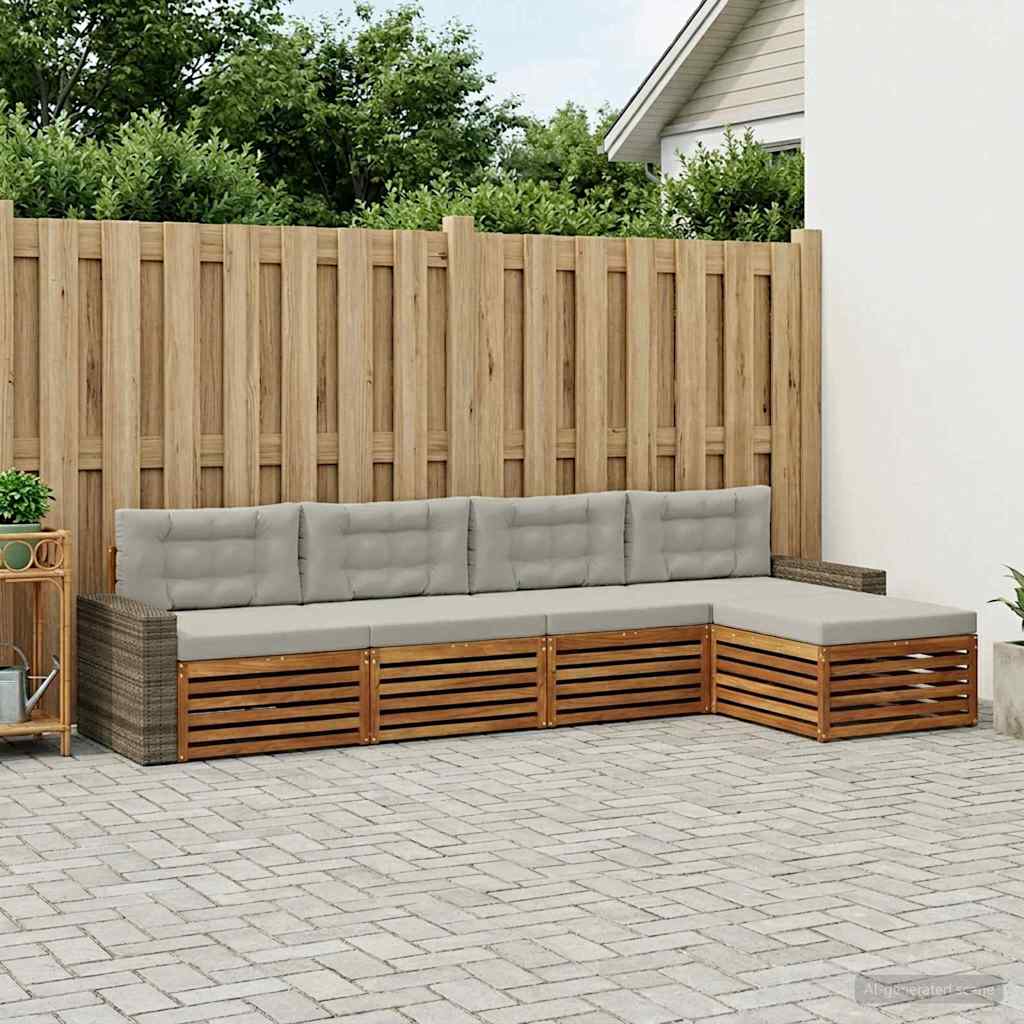 Outdoor-Sofagarnitur 5 stk. Natürlich und Hellgrau Polyester