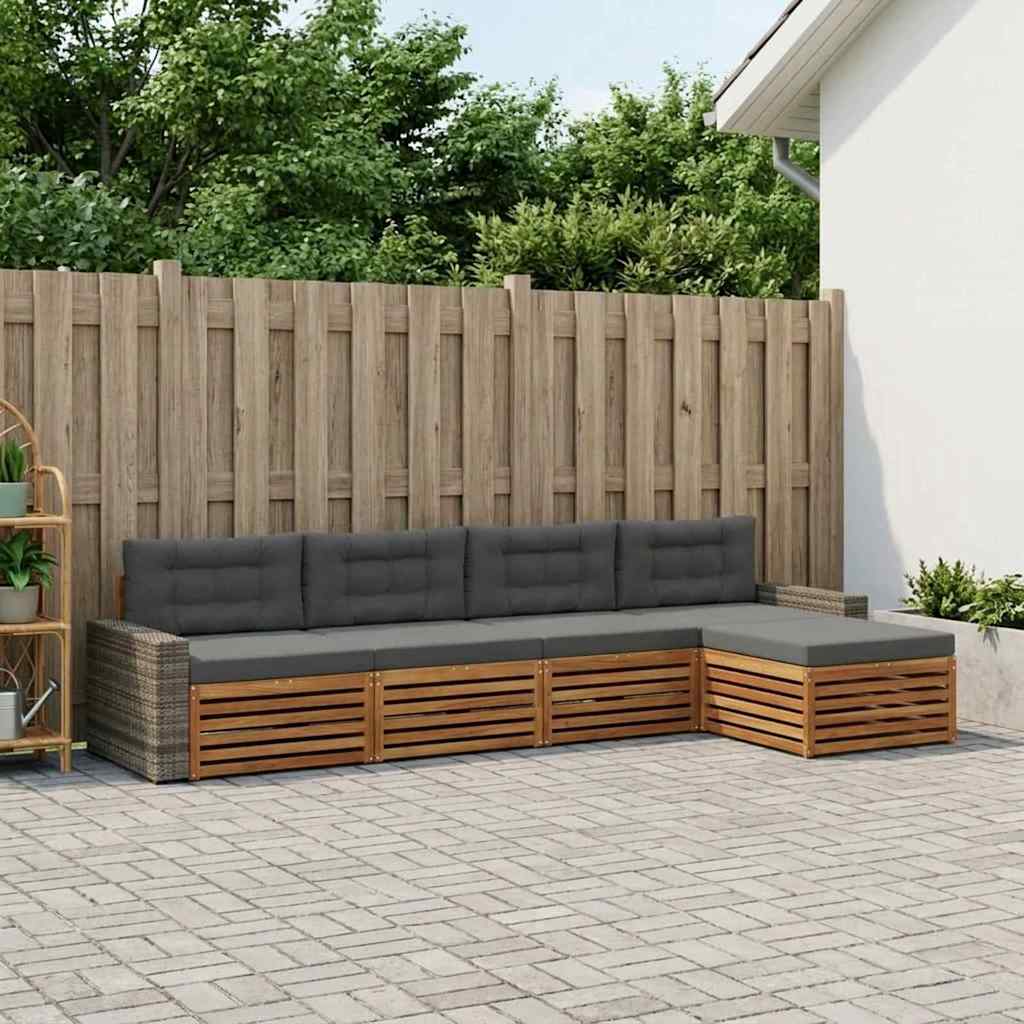 Outdoor-Sofagarnitur 5 stk. Natur und Anthrazit Polyester