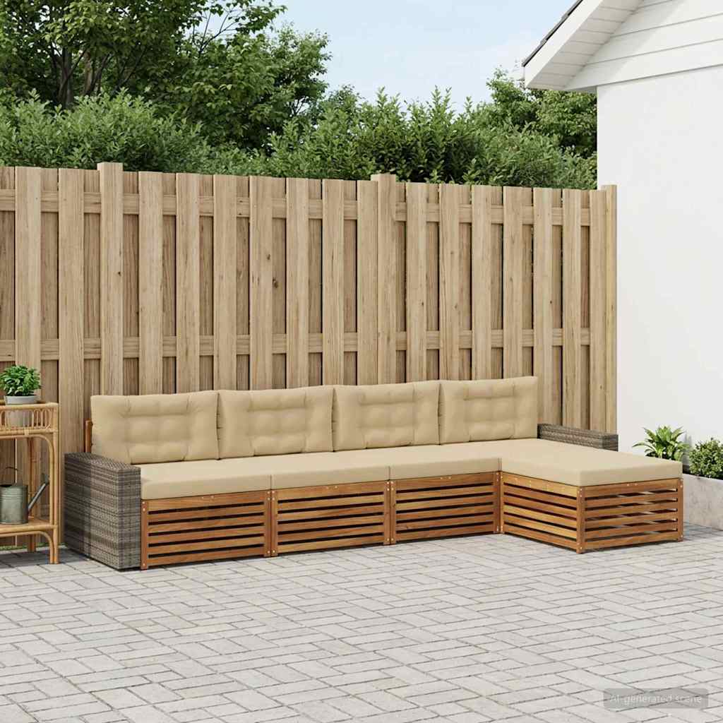 Outdoor-Sofagarnitur 5 stk. Natur und Beige Polyester