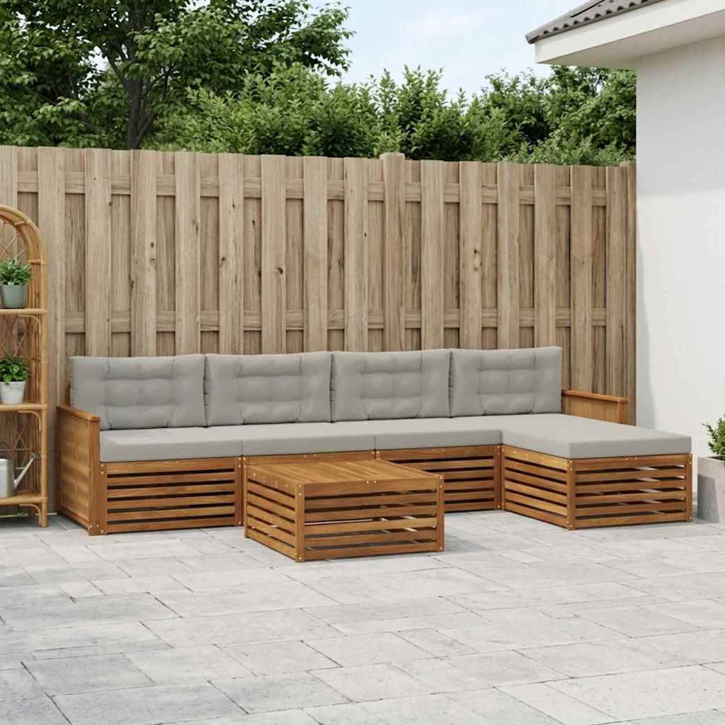 Outdoor-Sofagarnitur 6 stk. Natürlich und Hellgrau