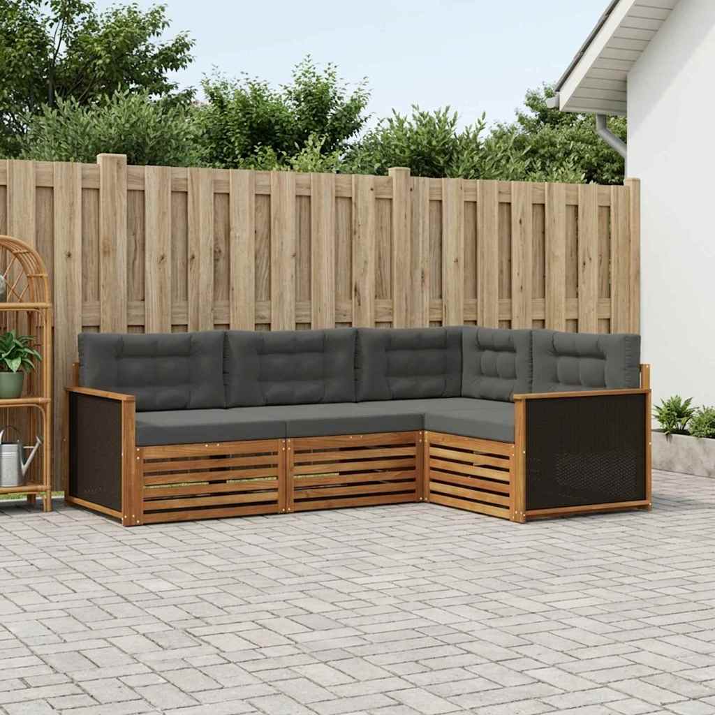 Outdoor-Sofagarnitur 4 stk. Natur und Anthrazit Polyester