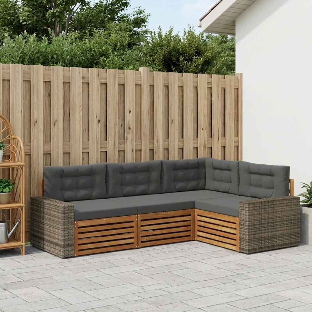 Outdoor-Sofagarnitur 4 stk. Natur und Anthrazit Polyester